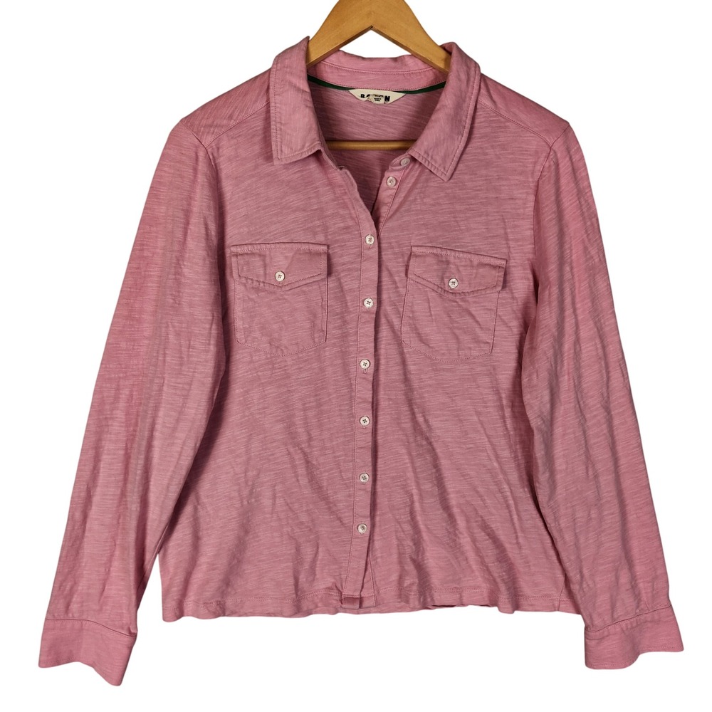 Boden Amy Jersey Shirt Size 12 Slub Knit Button Down Cotton Long Sleeve Pocket